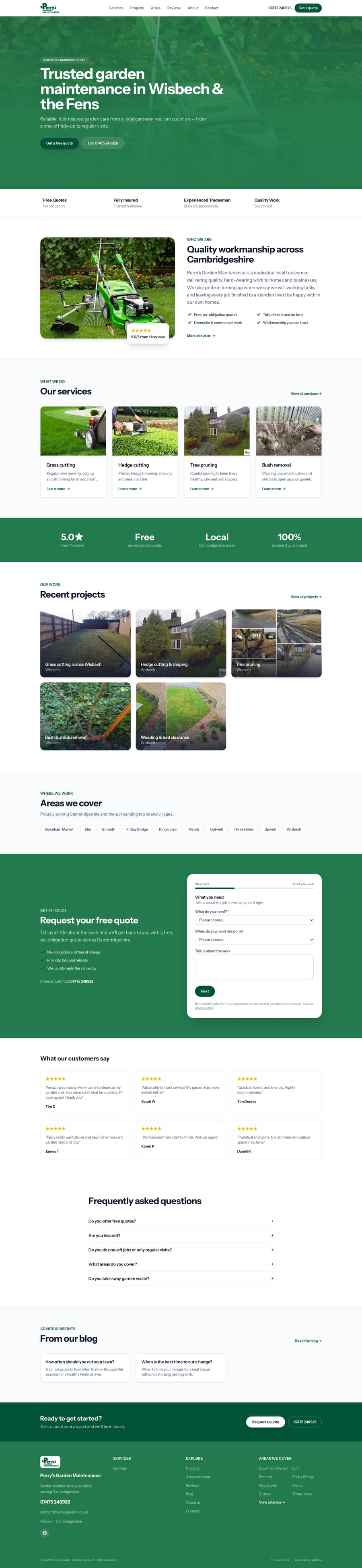 The Perry's Garden Maintenance website, built by Tim Dennis